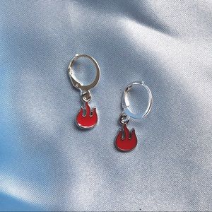 Silver Fire Flame Huggies Earrings